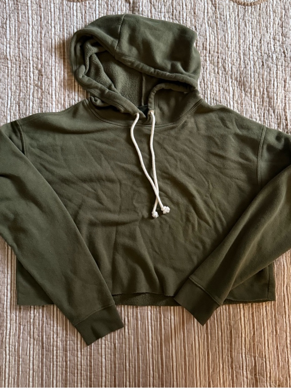 wild fable Olive Cropped Hoodie with Drawstring